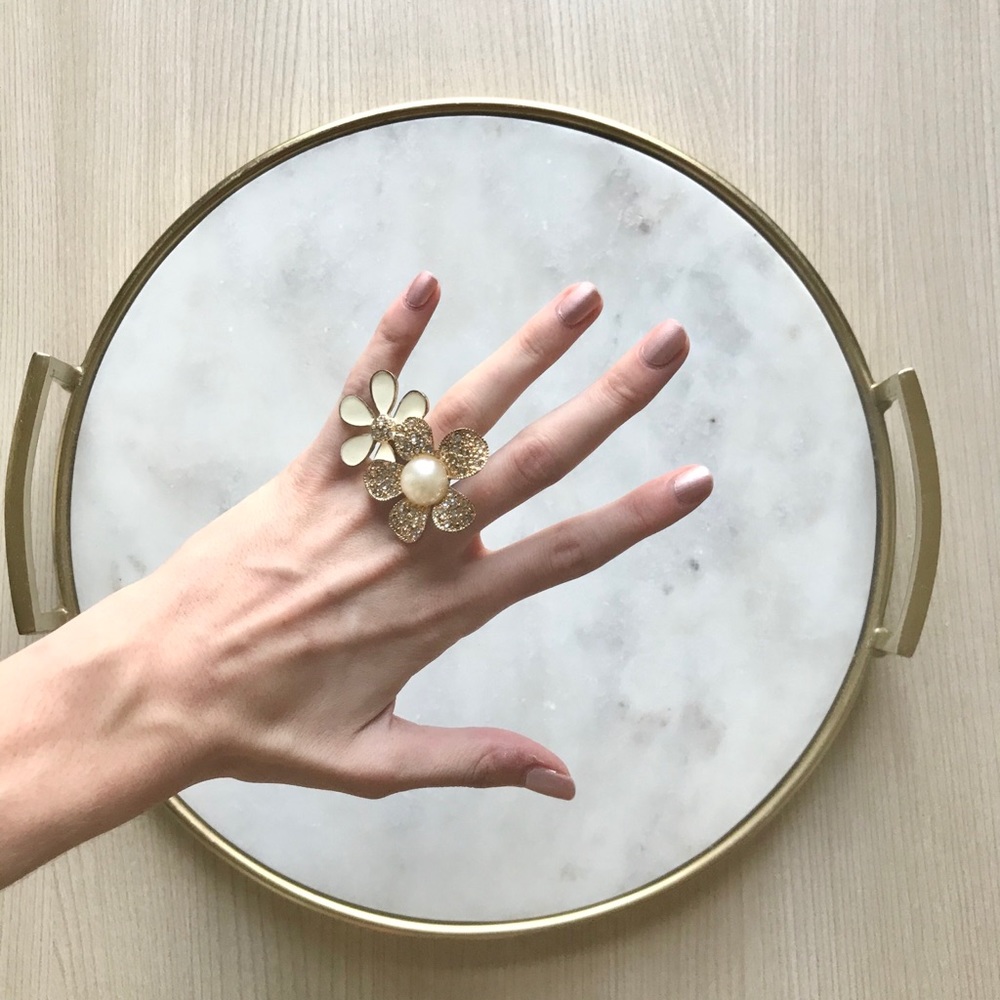 Vintage Pearl Flower Diamond Statement Ring